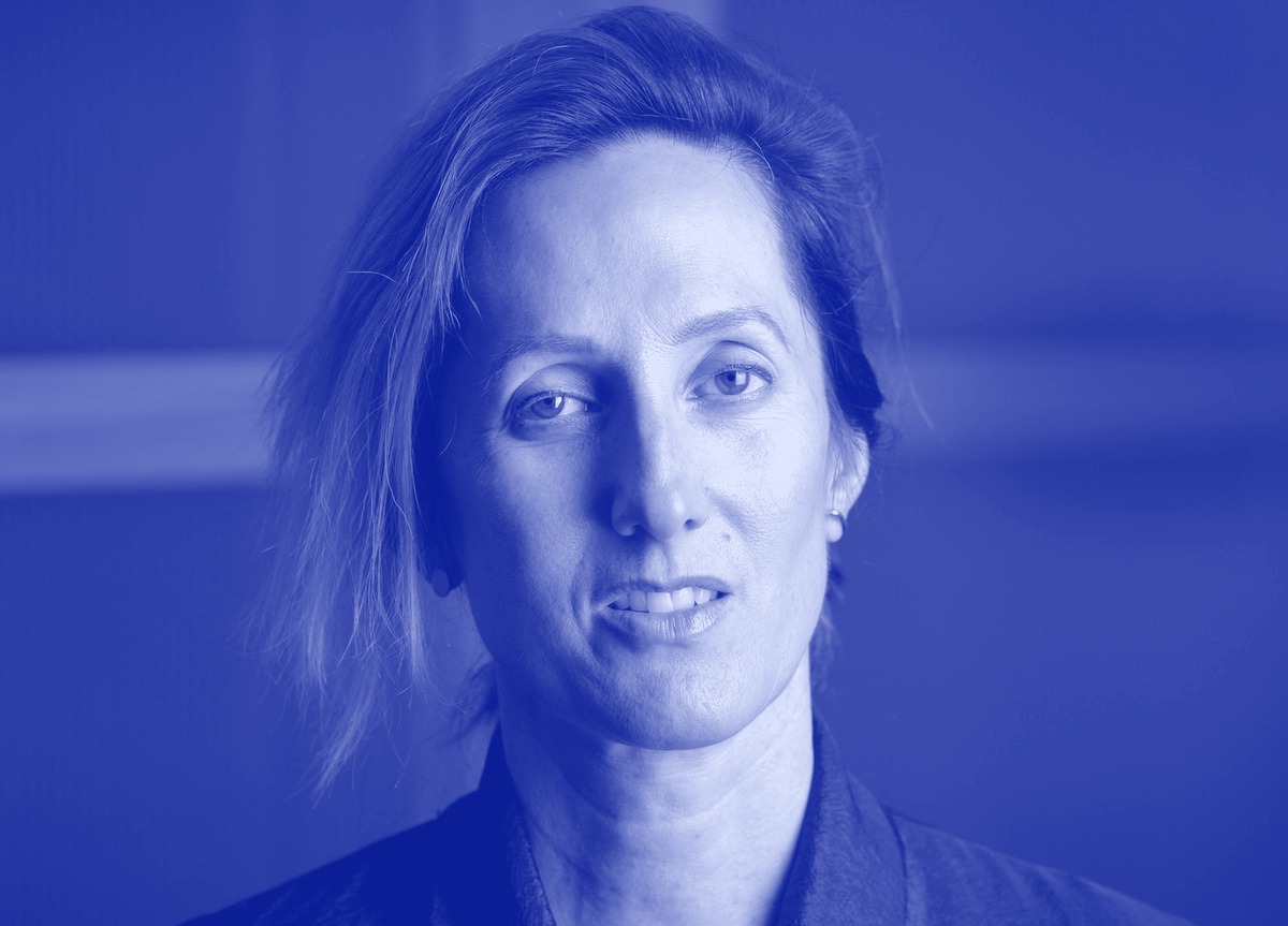 Rachel McBride, in cobalt.